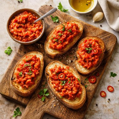 Bread with red pepper spread