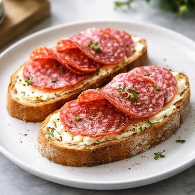 Bread with salami and butter