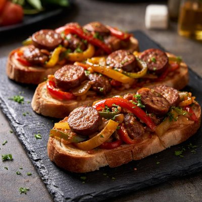 Bread with sausage and peppers