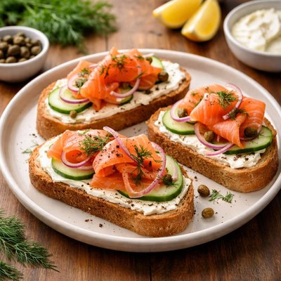 Bread with smoked salmon and cream cheese