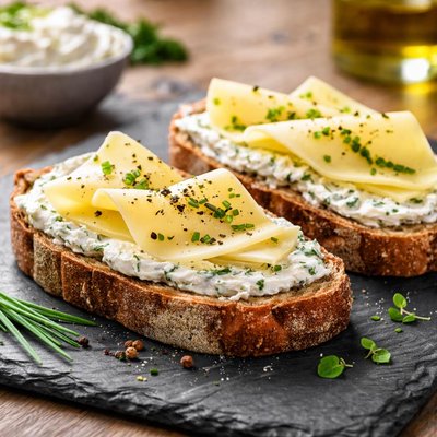 Bread with spread and cheese