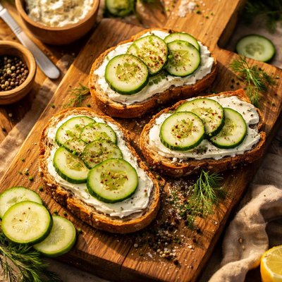 Bread with spread and cucumber