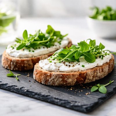 Bread with spread and greens