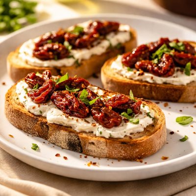Bread with sun-dried tomatoes and cream cheese