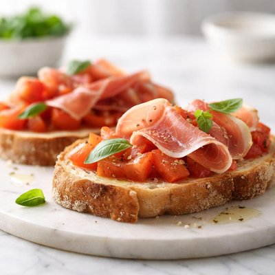 Bread with tomato and ham