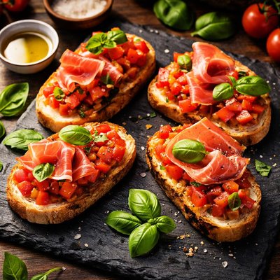 Bread with tomato and prosciutto