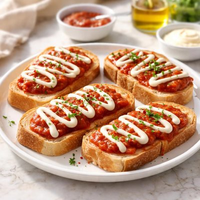 Bread with tomato sauce and mayonnaise