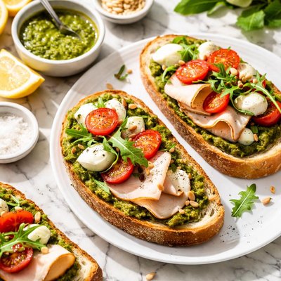 Bread with turkey and pesto