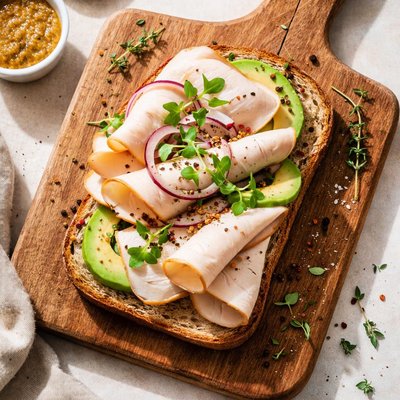 Bread with turkey slice