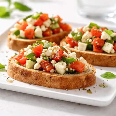 Bread with vegetable and cheese topping