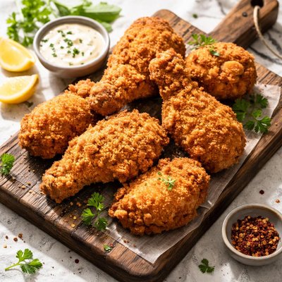 Breaded and fried chicken