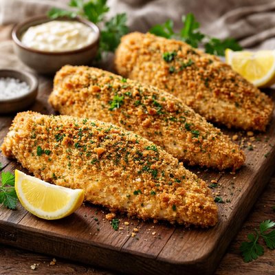 Breaded baked catfish fillet