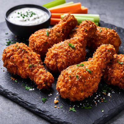 Breaded buffalo wings drums