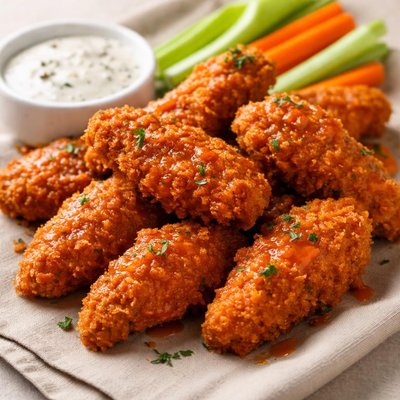 Breaded buffalo wings flat