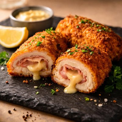Breaded chicken cordon bleu