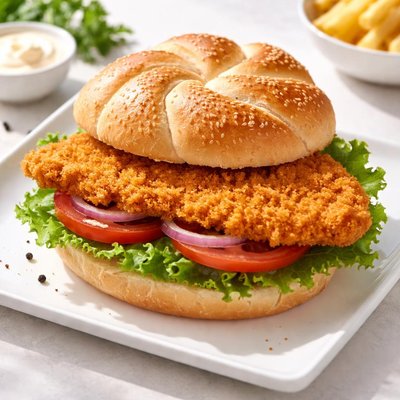 Breaded chicken fillet on kaiser roll