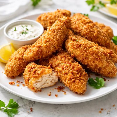 Breaded chicken pieces