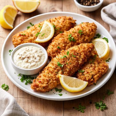 Breaded fish with lemon