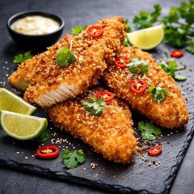 Breaded fish with lime and chilli