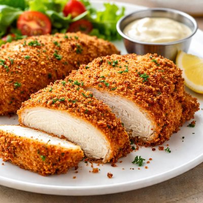 Breaded fried chicken breast