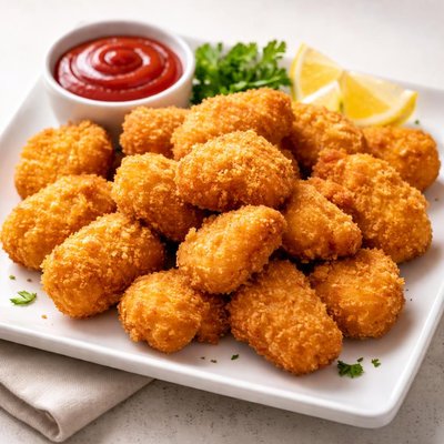 Breaded fried chicken nuggets