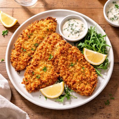 Breaded fried escalope of turkey in panko