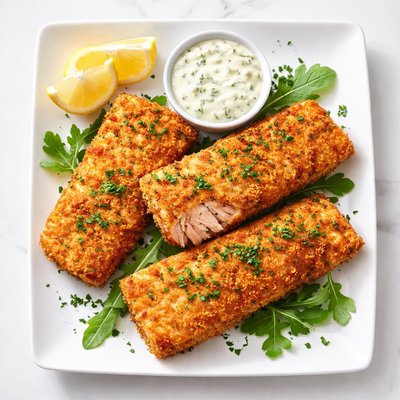 Breaded fried salmon