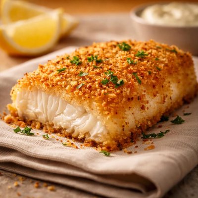 Breaded halibut filet