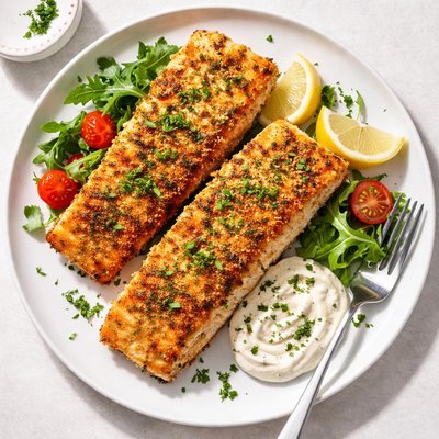Breaded pan fried salmon