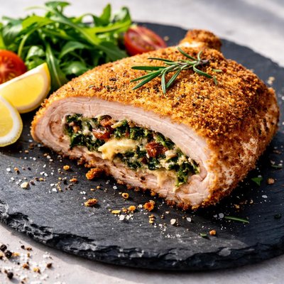 Breaded stuffed pork chop