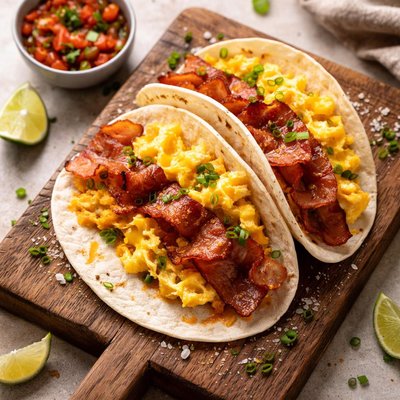 Breakfast bacon egg and cheese taco