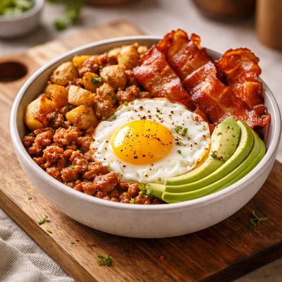 Breakfast best breakfast bowl bacon and egg