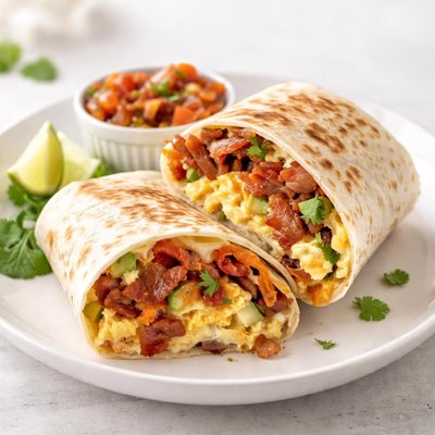 Breakfast burrito with bacon