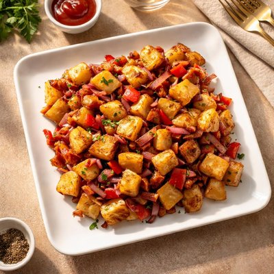 Breakfast potatoes with red pepper and onions