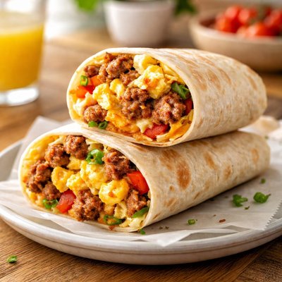 Breakfast sausage egg wrap
