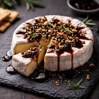 Brie cheese with balsamic glaze