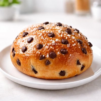Brioche bun with chocolate chips and sugar crystals