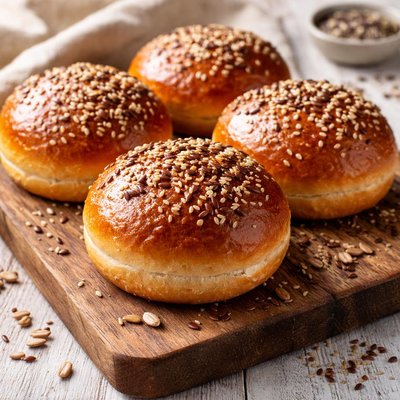 Brioche burger buns seeds