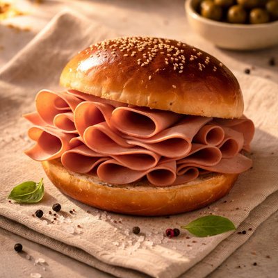 Brioche com mortadela