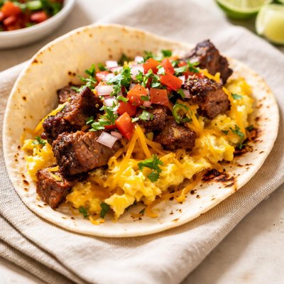 Brisket egg and chresr taco