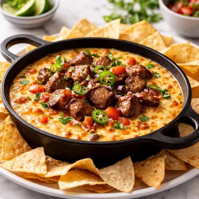 Brisket queso with chips