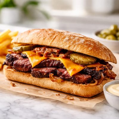 Brisket steak sandwich with cheese