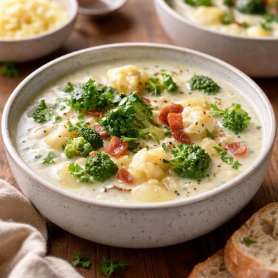 Broccoli and cauliflower potato soup