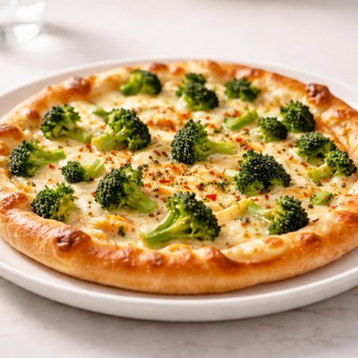 Broccoli and cheese pizza