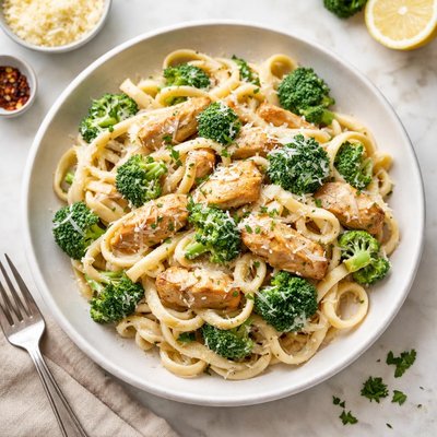 Broccoli and chicken alfredo