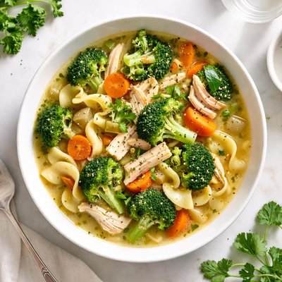 Broccoli chicken noodle soup