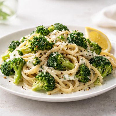 Broccoli pasta with geek yogurt