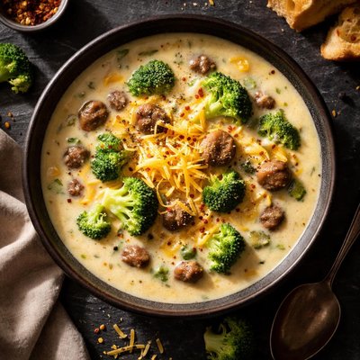 Broccoli sausage and cheddar soup