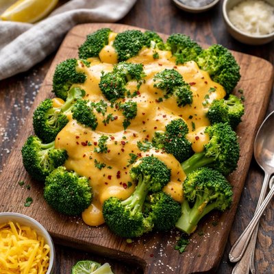 Broccoli with cheddar cheese sauce