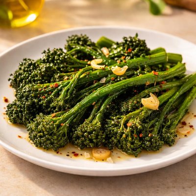 Broccolini cooked in oil